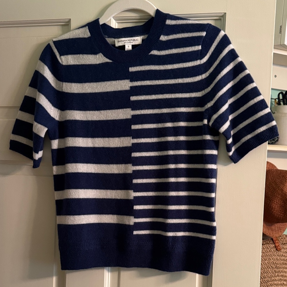 Banana Republic Lightweight Blue and White Striped Cashmere sweater top